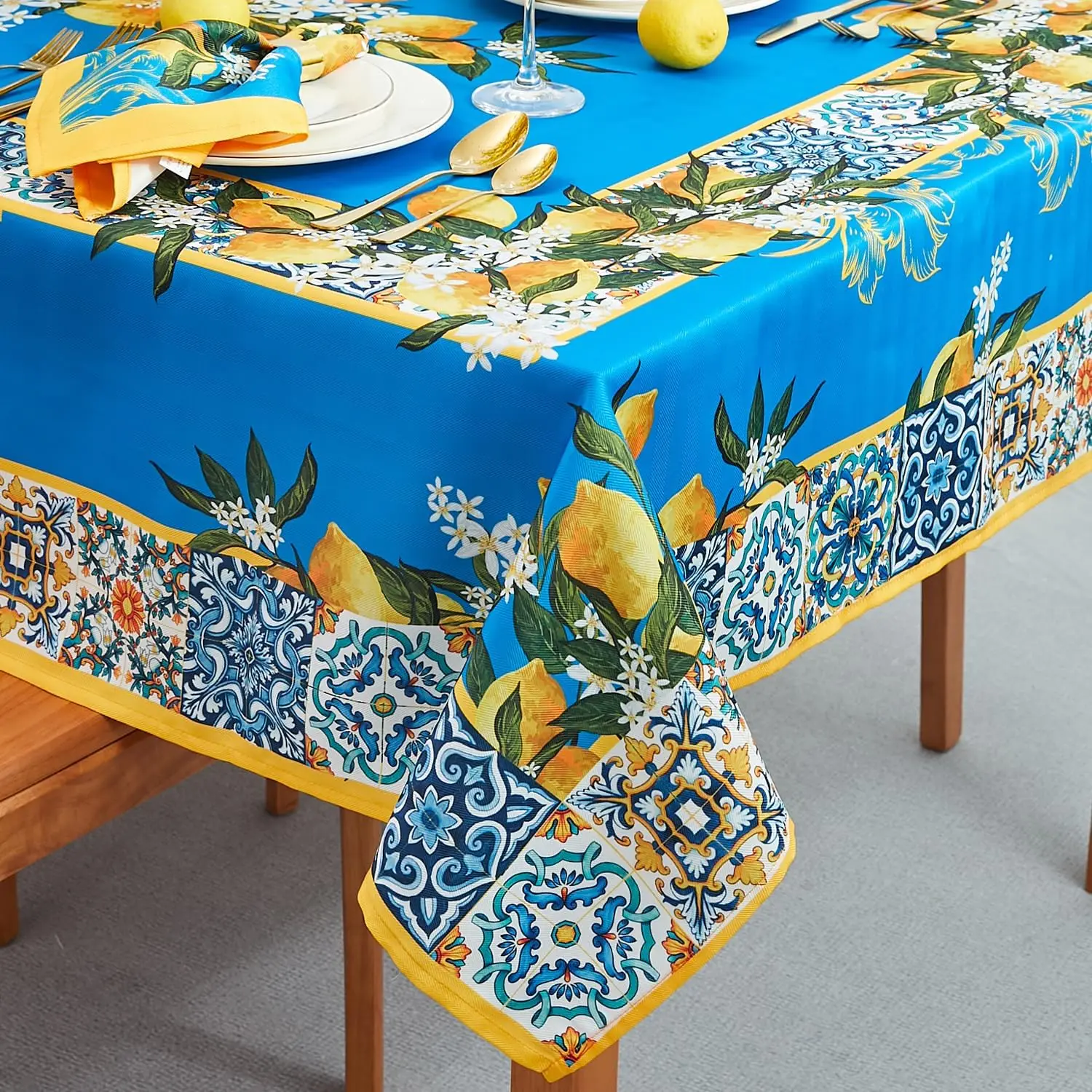 Provence Blue Lemon Waterproof Tablecloths Spring Summer Rectangle Table Covers Outdoor Picnic Party Kitchen Dining Table Decor