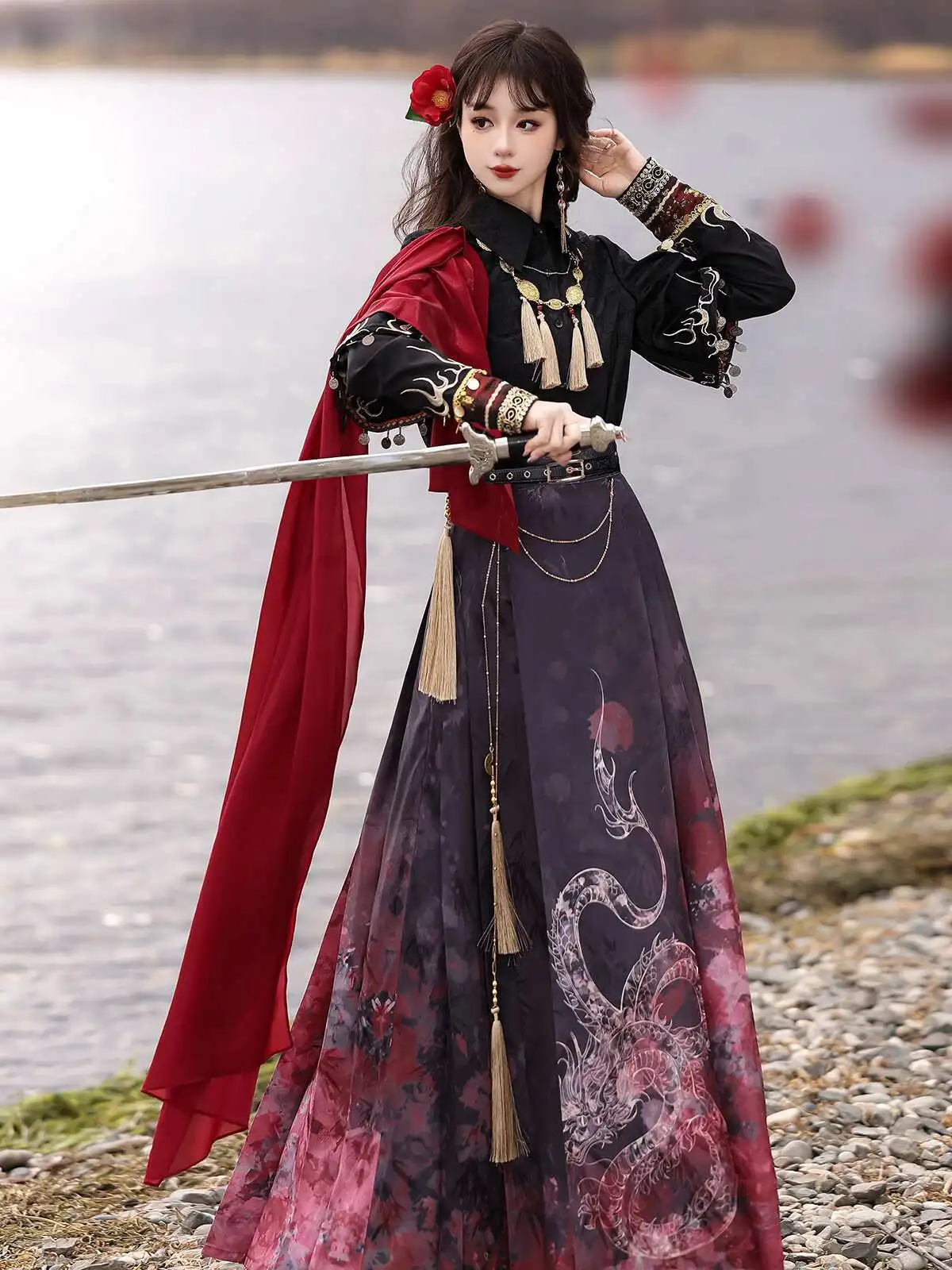 

New Chinese Style Yan Long Improve Hanfu Female Women Chinese Style Skirt Han Elements Commute Suit Cos Cosplay