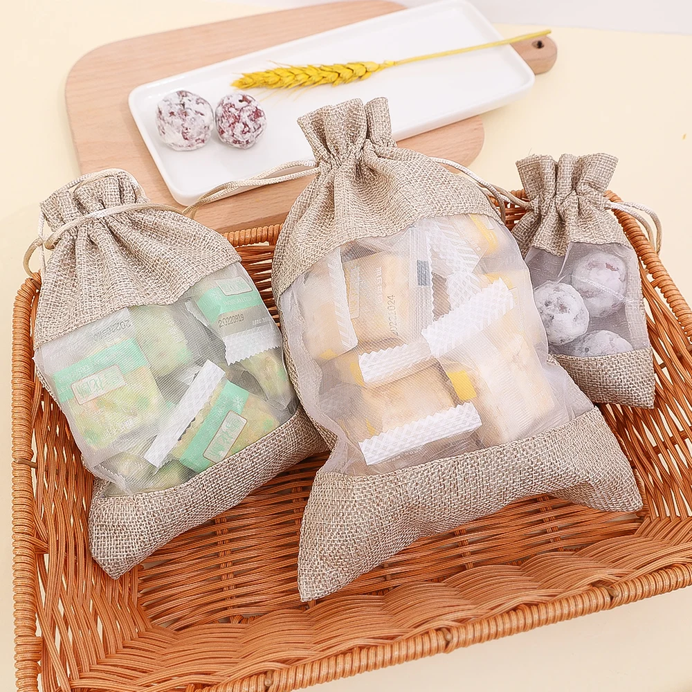 Natural Linen Burlap Bag Jute Gift Bag Drawstring Gift Bags With Handles Gift Packaging Party Favor Candy Bags