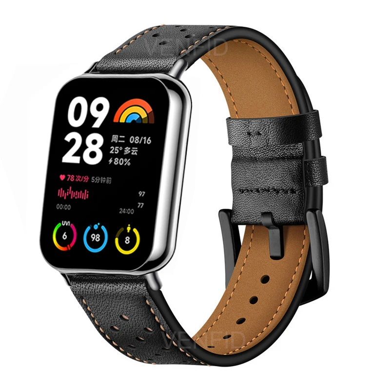 Neues Lederarmband für Xiaomi Mi Band 9 Pro/Mi Band 8 Pro Damen Herren Sport Atmungsaktives Uhrenarmband Schleife für Redmi Uhr 4/5 Verschluss