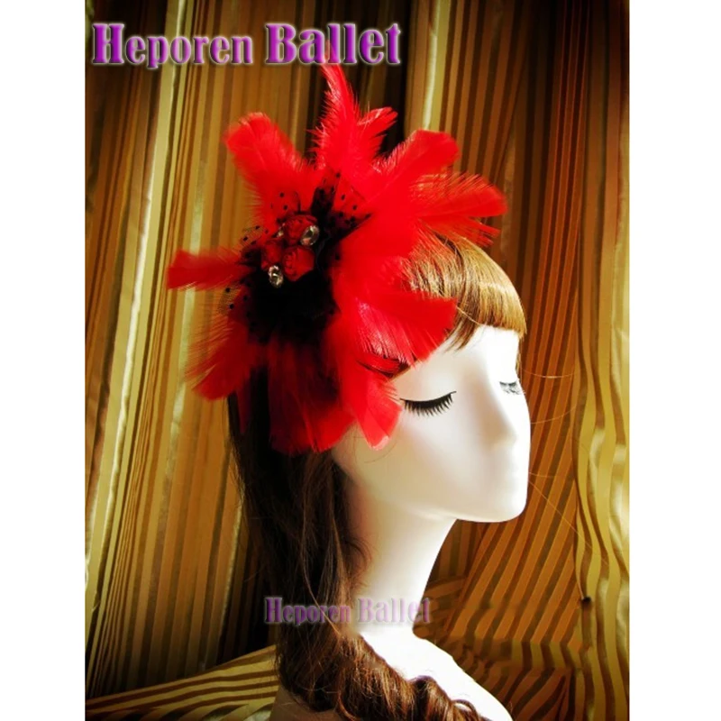 

Female Red Feather Oversized Flower Ancient Style Ballet Stage Performance Exaggerated Famous Ethnic Hairpin Headdress