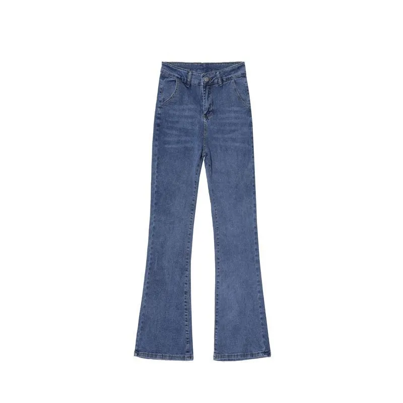 

High Waist Bell Bottom Jeans Women's Autumn Winter American High Street Retro Slimming Fleece Lined Elastic Denim Pants