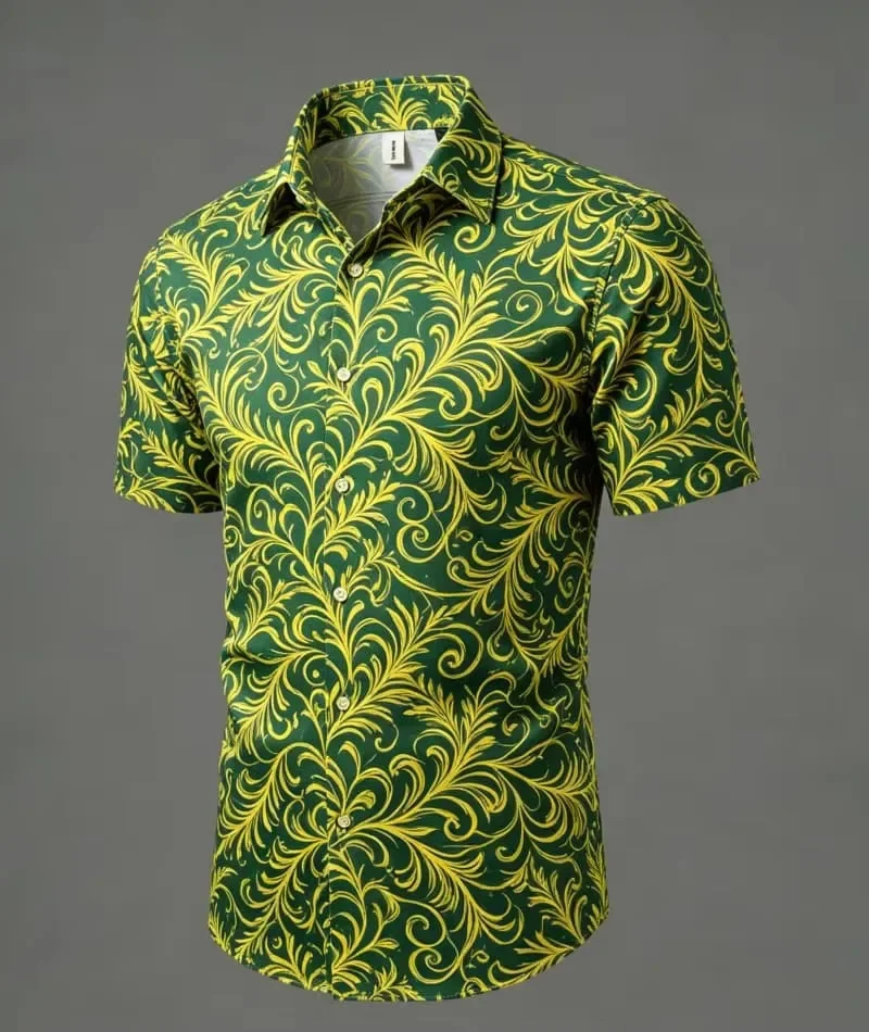 Summer Fashion Retro Art Style Printed Shirt with Starry Vortex Brush Design for Men's Summer Thin Casual Shirt