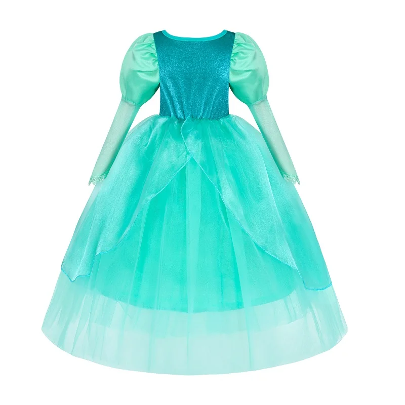 Ariel Costume For Girls Princess Dress Green Long Sleeve Ball Gown Party Cosplay Outfit Little Mermaid Dress Halloween Gift