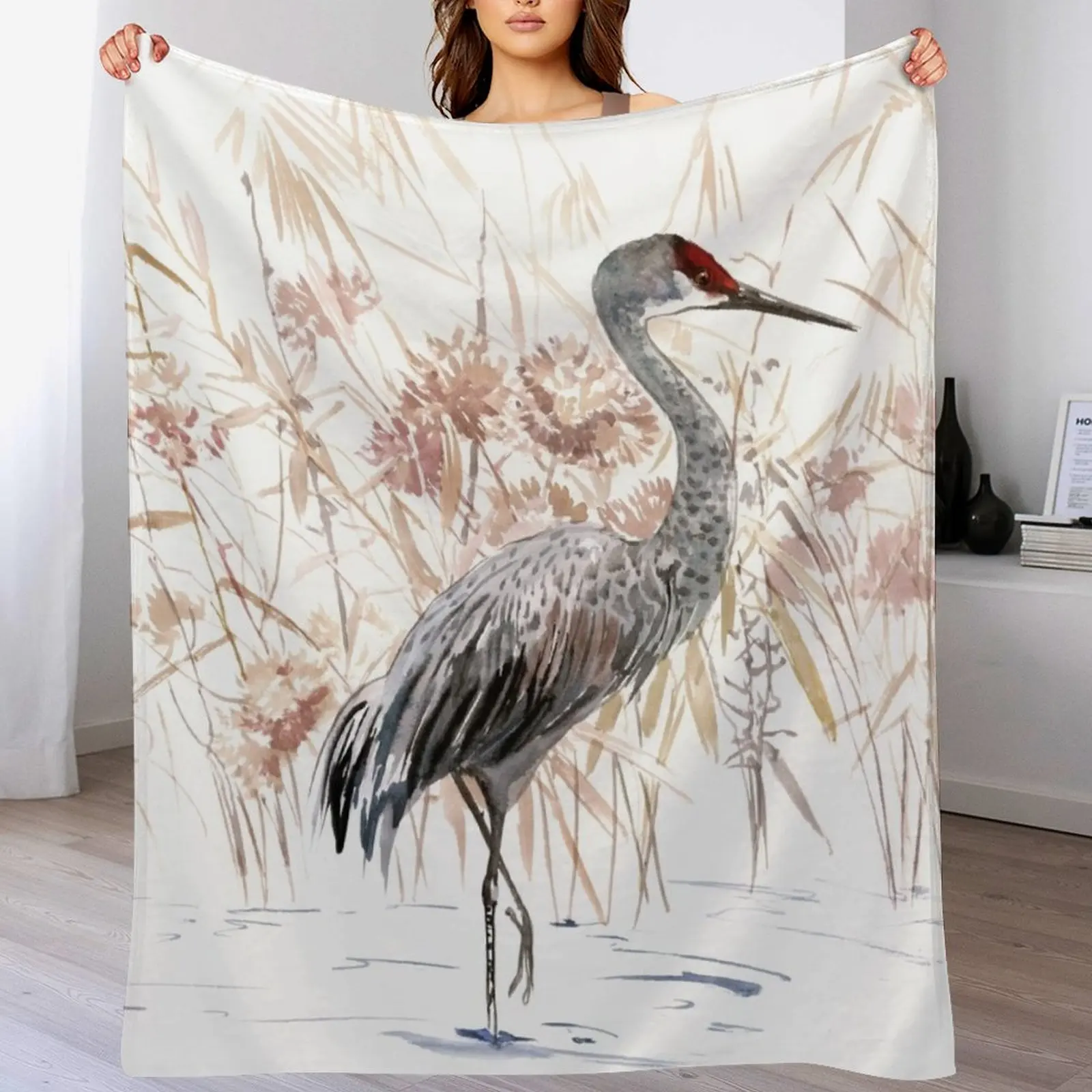 

Sandhill Crane in Florida Throw Blanket sofa bed Hair Luxury Designer Luxury Brand Blankets