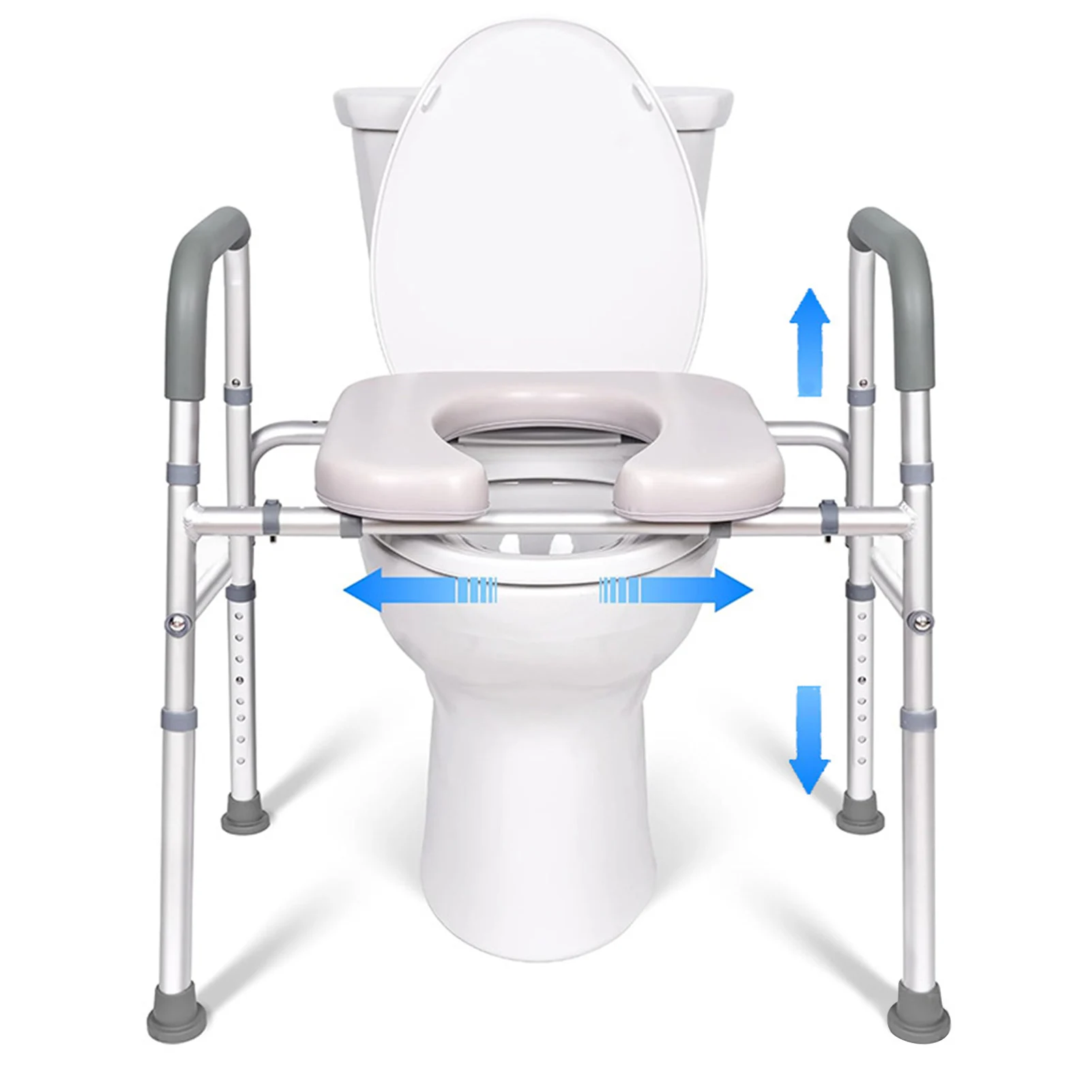 Raised Toilet Seat with Handrail, Width and Height Adjustable Raised Toilet Seat with Arm, Commode Toilet with Widen Seat