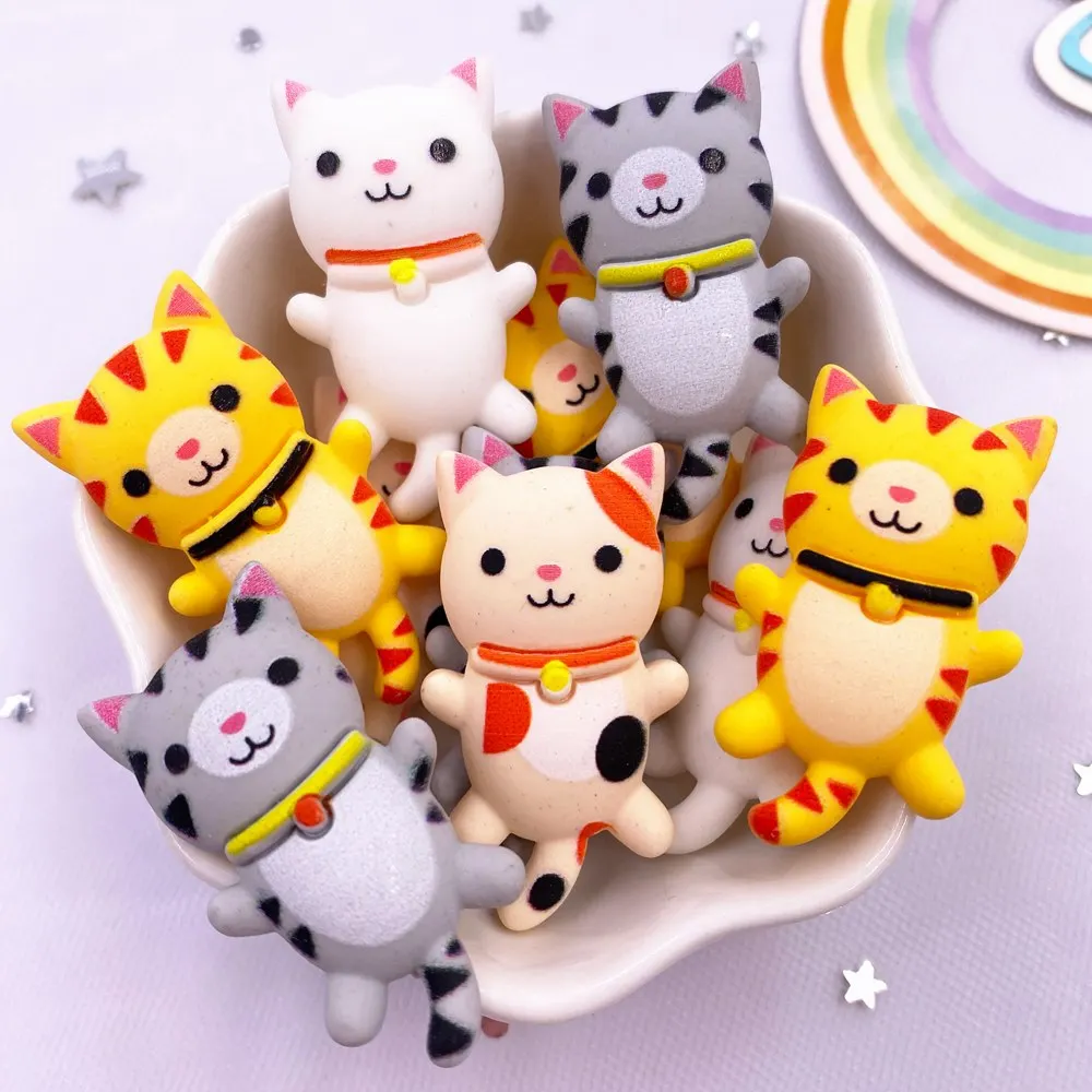 

10Pcs Resin Colorful Kawaii Bell Cat Flatback Cabochon Stone Figurine Christma Decor Accessorie DIY Hair Bow Scrapbook Craft