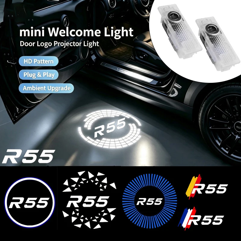 2PCS LED Car Door Welcome Ghost Shadow Courtesy Projector Badge Lamp Decor for Mini Cooper JCW R55 2011‑2014 Auto Accessories
