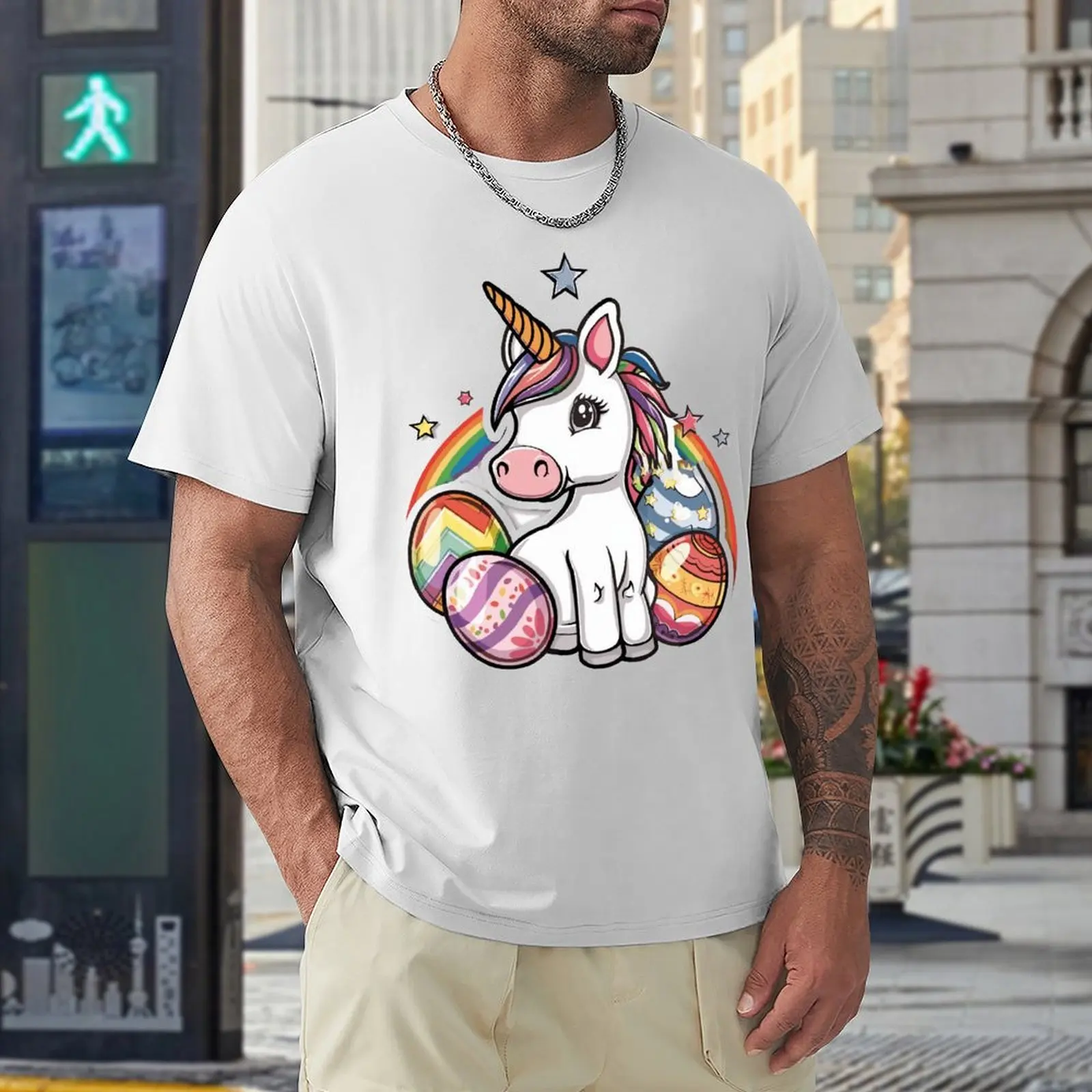 Camiseta de unicornio de Pascua para niños, arcoíris y huevos, camiseta creativa, Harajuku, deporte, gráfico, viaje, talla europea
