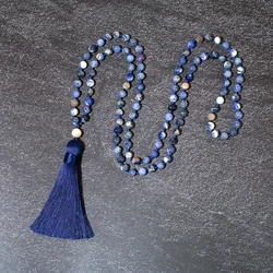 6mm White Sodalite Bead Knot 108 Mala Necklace Meditation Yoga Prayer Jewelry for Men and Women