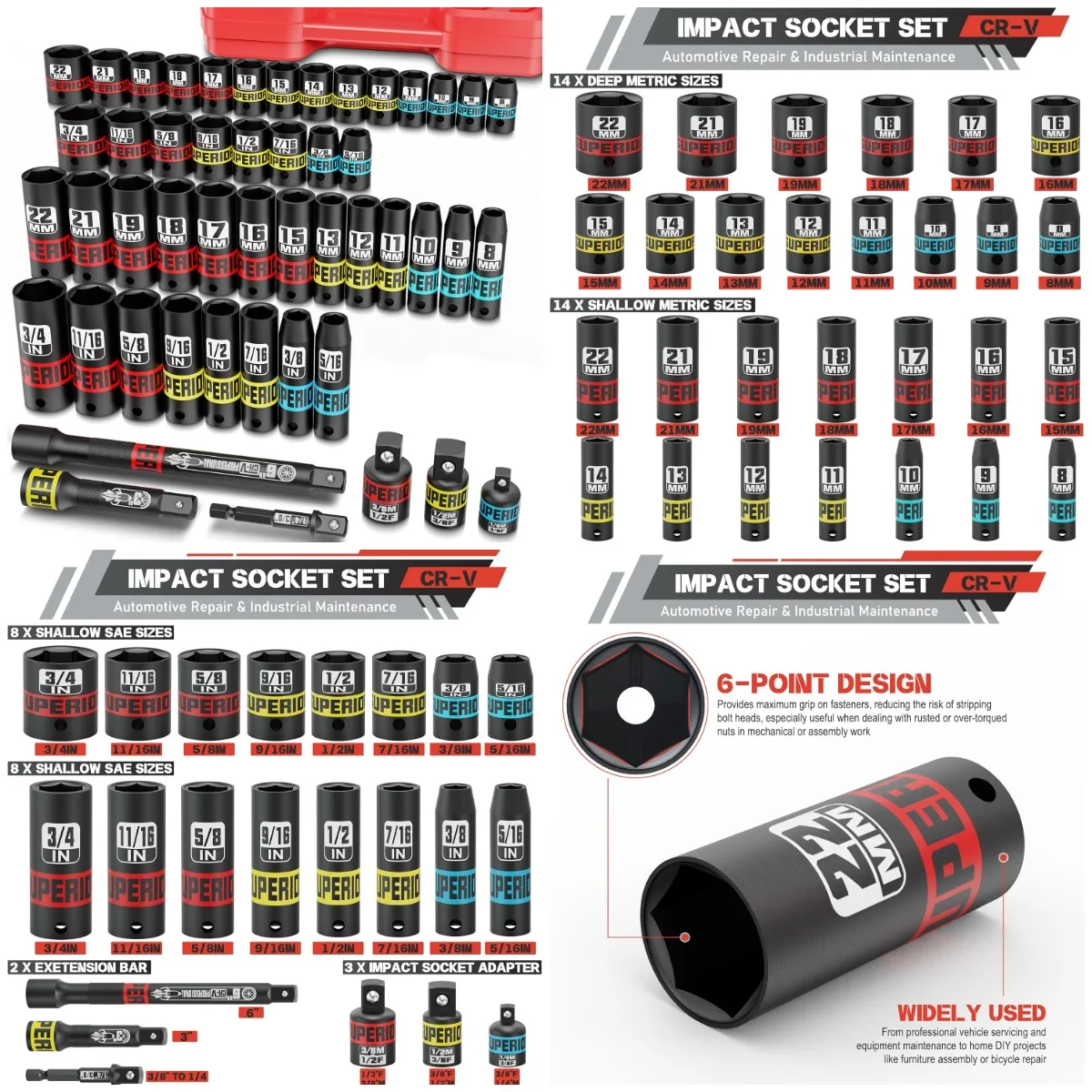 

Набор ударных головок с приводом 3/8 дюйма, 50 предметов SAE и метрические, глубокие и неглубокие, с удлинителями, адаптеры для автомобильного и промышленного использования