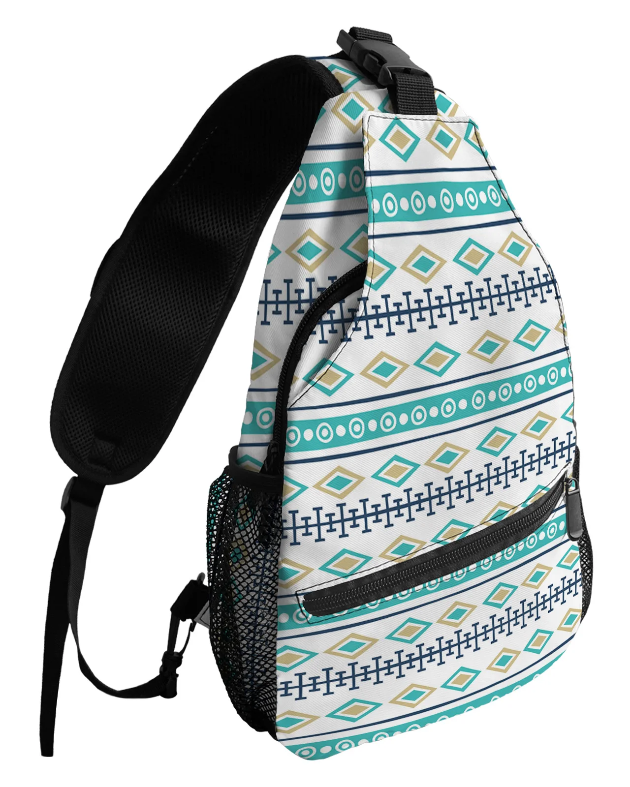 

Boho Geometric Teal Rhombus Chest Bags For Women Men Waterproof Messenger Bags Female Travel Sport One Shoulder Crossbody Bag