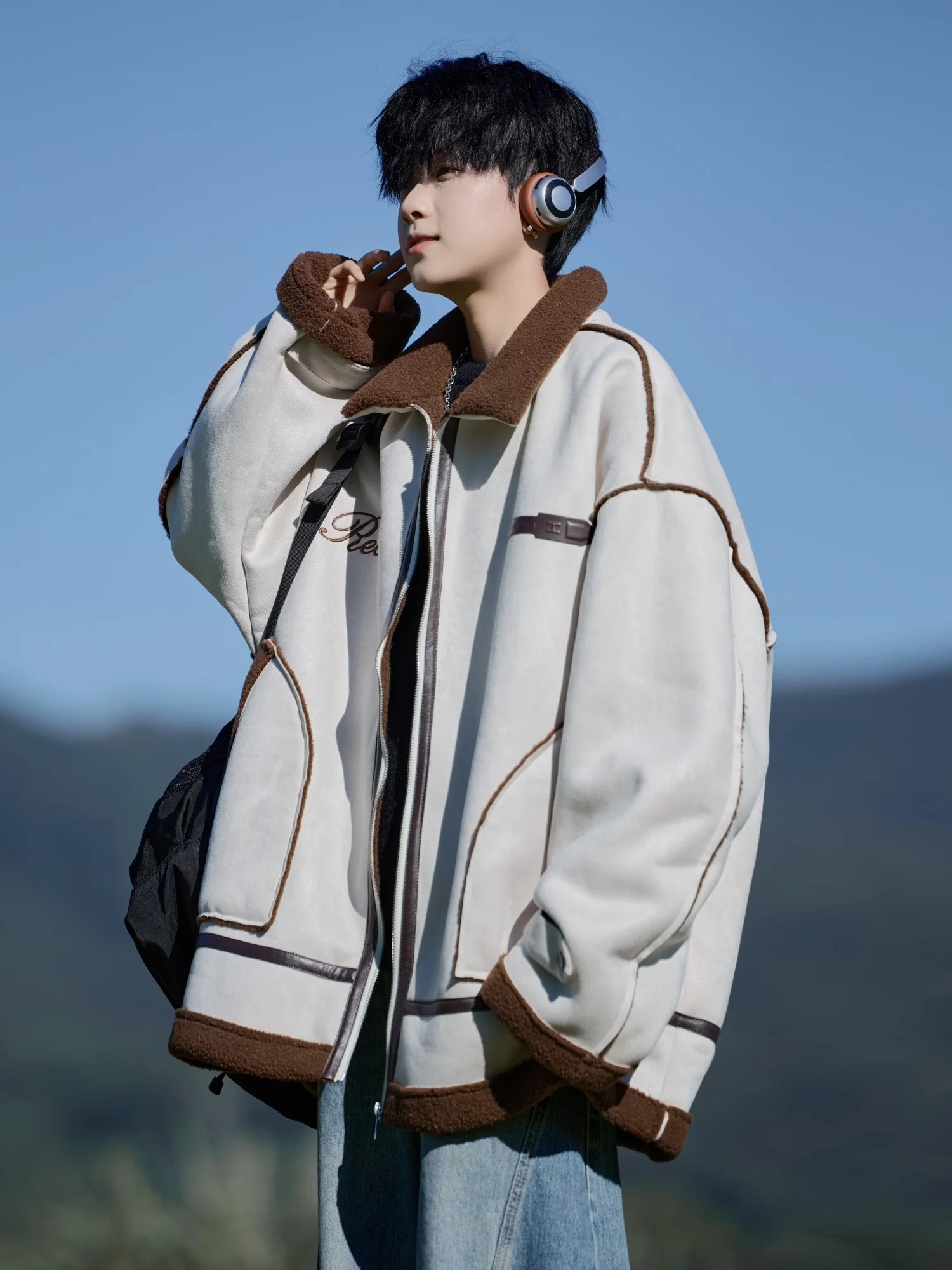 

Minette Brand American Sle Suede Cotton Jaet Men Winter Loose plus Size Thi Warm Outerwear Youth Faion Casual Coat