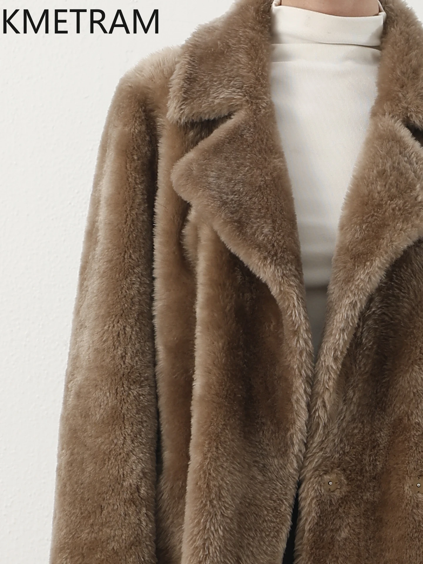 KMETRAM 100% جلد الغنم لاكون طبيعي مع معطف فرو مرفق من الصوف ملابس خارجية طويلة جديدة 2025 سترة شتوية نسائية #3