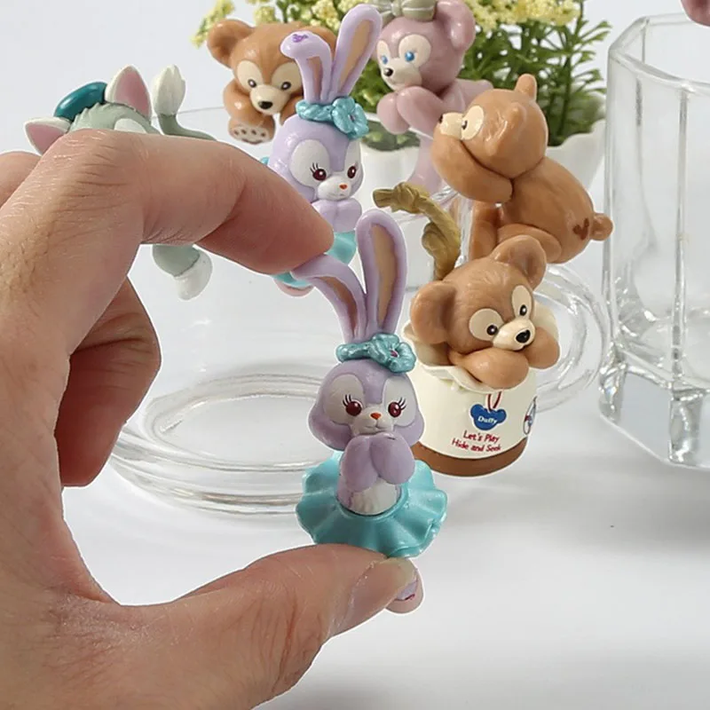 5Pcs/Set Kawaii Disney Figures Cute Bear Duffy Stella Lou Gelatoni Cat ShellieMay Dolls Toy Cake Cup Decoration Kids Xmas Gift