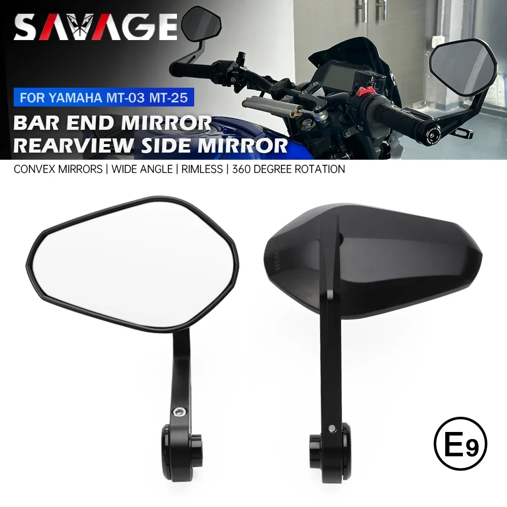 

MT03 MT25 Motorcycle Bar End Mirror For YAMAHA MT-03 MT-25 2016-2024 Wide Vision Handlebar Side Rearview Mirrors Rotation E9