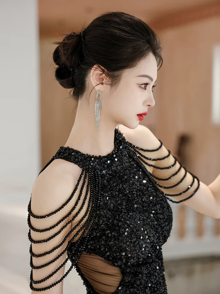 

Stunning Evening Gown Women's Ele Sexy Fi Tail Skirt Bla Color Important Ocns High End Luxury Faionable Dr