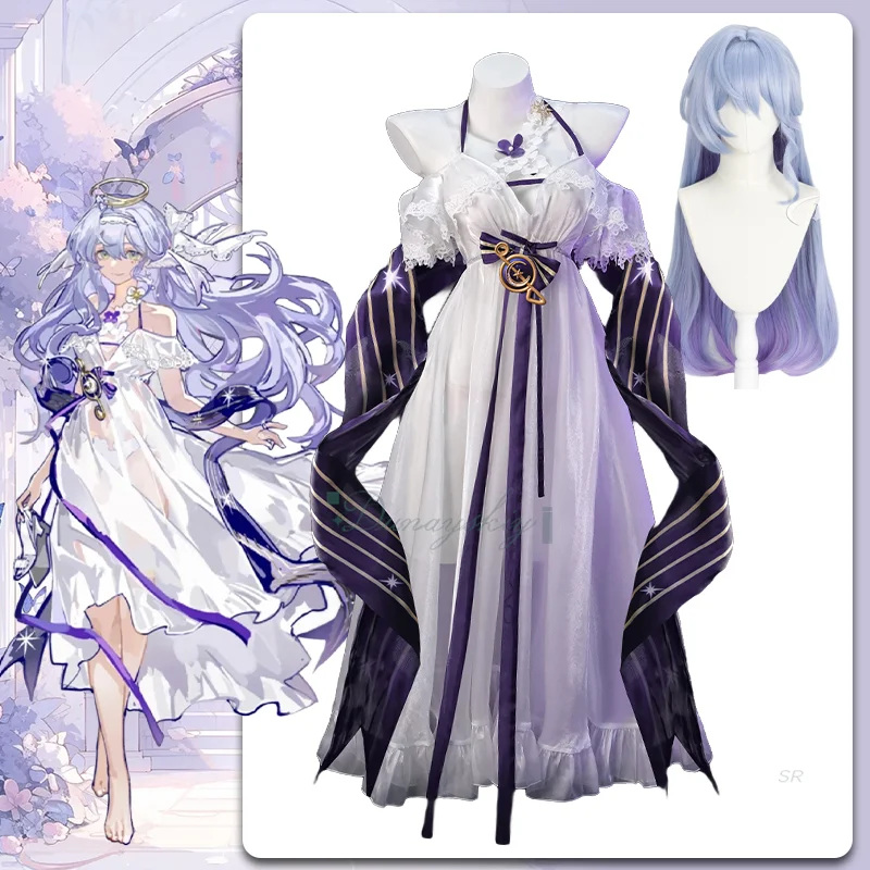 

Игра Honkai Star Rail Fanart Robin Swimsuit Косплейコス Rosen Robin White Женское платье Летние праздничные наряды для вечеринки на Хэллоуин