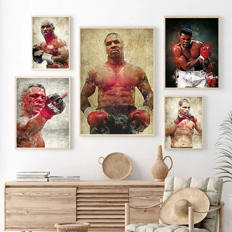 Vintage Boxing Collection Mike Tyson Muhammad Ali Evander Poster Canvas Painting Print Wall Art Man Room Gift Cuadros Home Decor