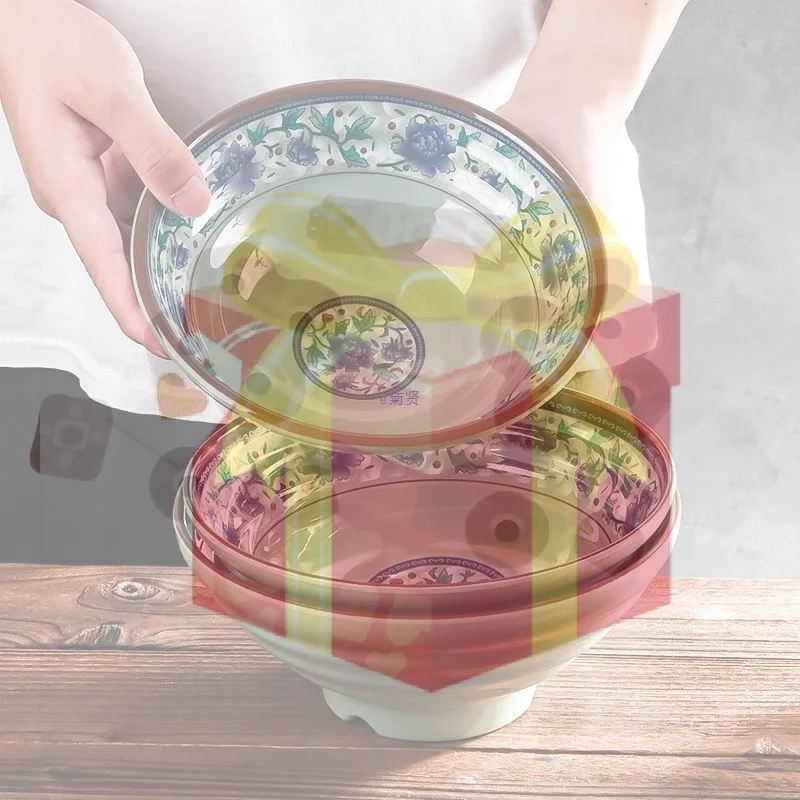 Tazón de Fideos de Melamina, Vajilla de Plástico para el Hogar, Tazón Comercial para Ramen y Ensaladas para Restaurantes, Tazón de Sopa Grueso Resistente a Roturas