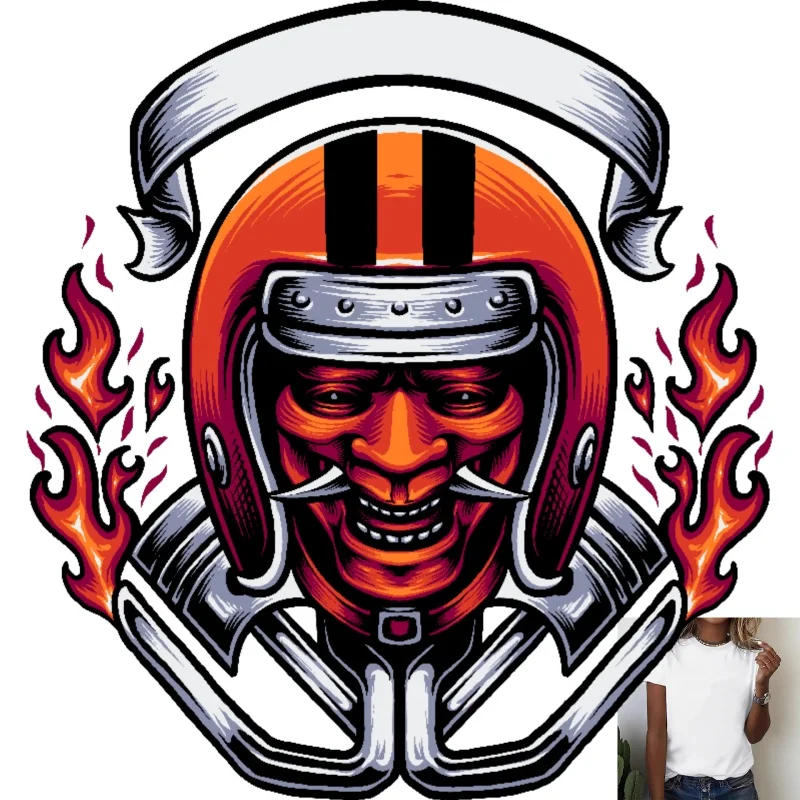 Cool Street Style Personality Motorcycle Helmet Flame Hannya Heat Transfer White Ink Iron - on Decal, Versatile for T - - zdjęcie 1