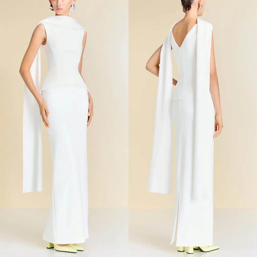 

Customized High Collar Ankle Length White Sleeveless Robe Soirée Pour Un Mariage Вечернее Платье Женское Dresses for Women 원피스