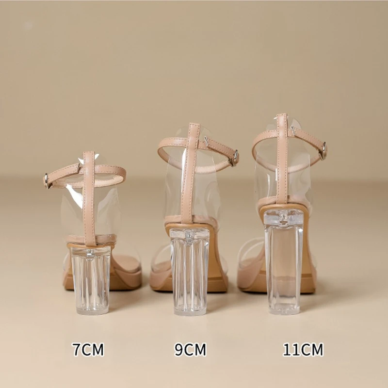 

Women's Nude Platform Heels – Transparent Block Heel Ankle Strap Open Toe Sandals for Party Wear