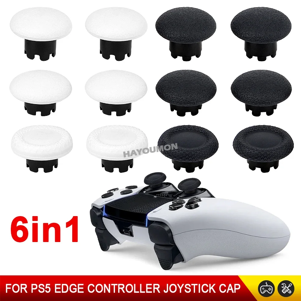 6 IN 1 White Black Replacement Analog Stick Joystick Thumbsticks Cap Button for PS5 Edge Gamepad Controller Accessories