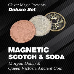 Deluxe Set Magnetic Scotch & Soda (Morgan Dollar and Queen Victoria Ancient Coin) Magic Tricks Close Up Illusions Gimmicks Props