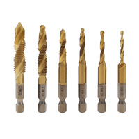 6pcs Countersink Tap Drill Bit Set Hex Shank Titanium Coated M3-M10 HSS Screw Thread Metric Combination Tap Drill