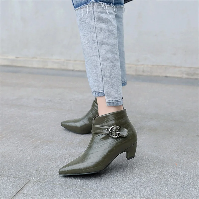 MoonMeek 2023 Plus Size 32-54 New Pu Women Shoes Office Ladies Ankle Boots Winter Pointed New Fashion Cat Heel Short Boots