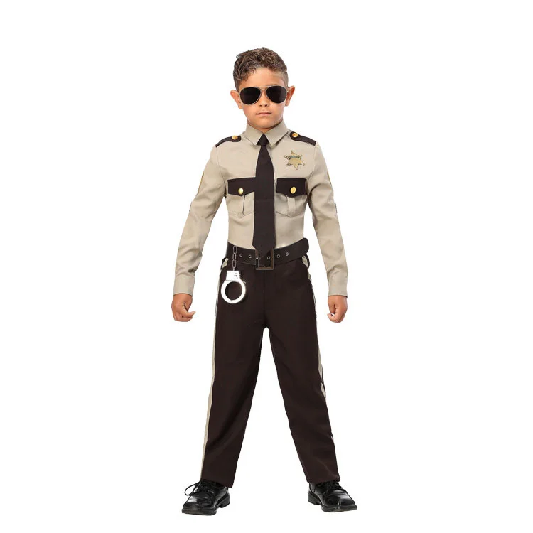 Halloween palco mostrar desempenho adulto masculino americano xerife polícia patrulha à paisana cosplay traje