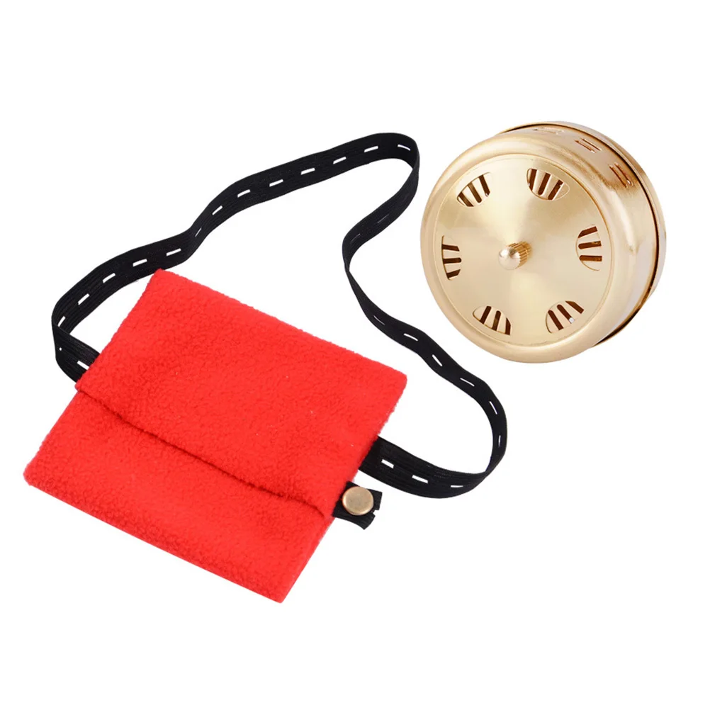 

1pc Copper Moxa Box Portable Smokeless Moxibustion Tank For Pain Relief Adjustable Heat Red Cloth Cover Home Use Moxa Tool