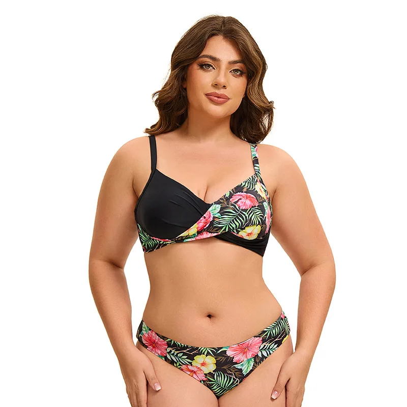 2025 جديد حجم كبير بلا أكمام الاستوائية المطبوعة قطعتين مجموعة البكيني مثلث أعلى وأسفل النساء ملابس السباحة #1