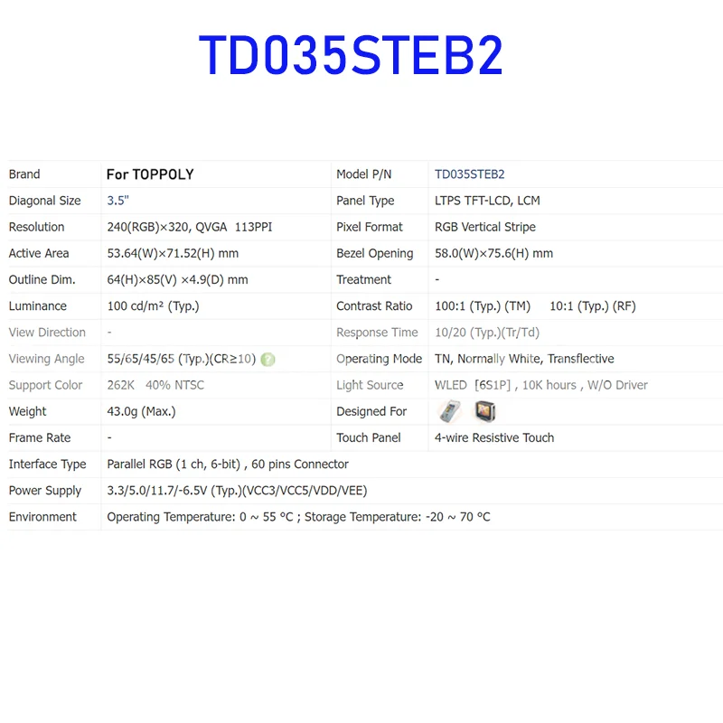 TD035STEB2 3.5 Cal oryginalny LCD Panel wyświetlacza dla TOPPOLY nowy i szybki wysyłka 100% przetestowane