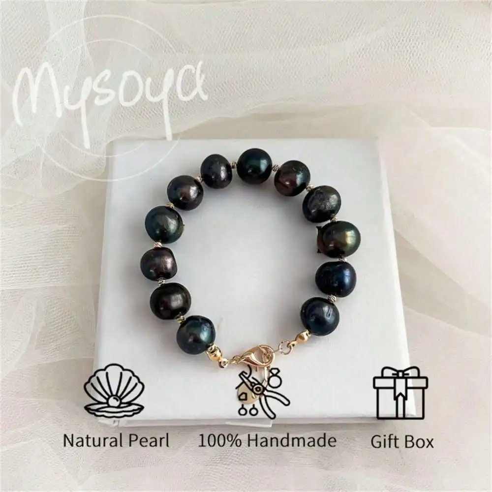 

MYSOYA Black Freshwater Pearl Bracelet 8-9mm Pearls Gift Box For Her/Him June Birthstone Gift Wedding Gift Anniversary Gift