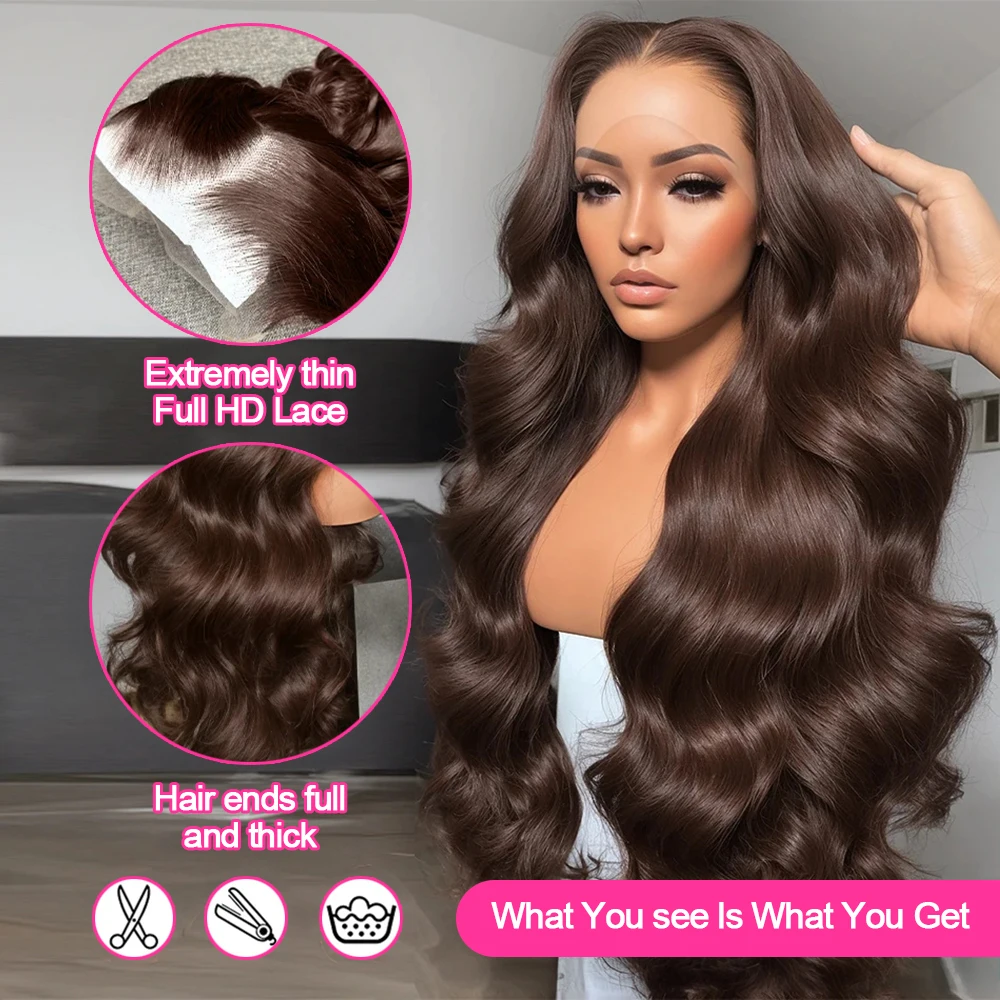 الجسم موجة 13x6 HD الدانتيل أمامي خصلات الشعر المستعار الإنسان 30 34 بوصة الشوكولاته براون الدانتيل أمامي 100% باروكة من شعر طبيعي قبل قطعها بني داكن #4