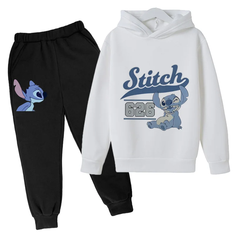 

Kids Spring and Autumn Hoodies, casual sports two-piece set for boys and girls aged 3-12, printed Stitch top and pants