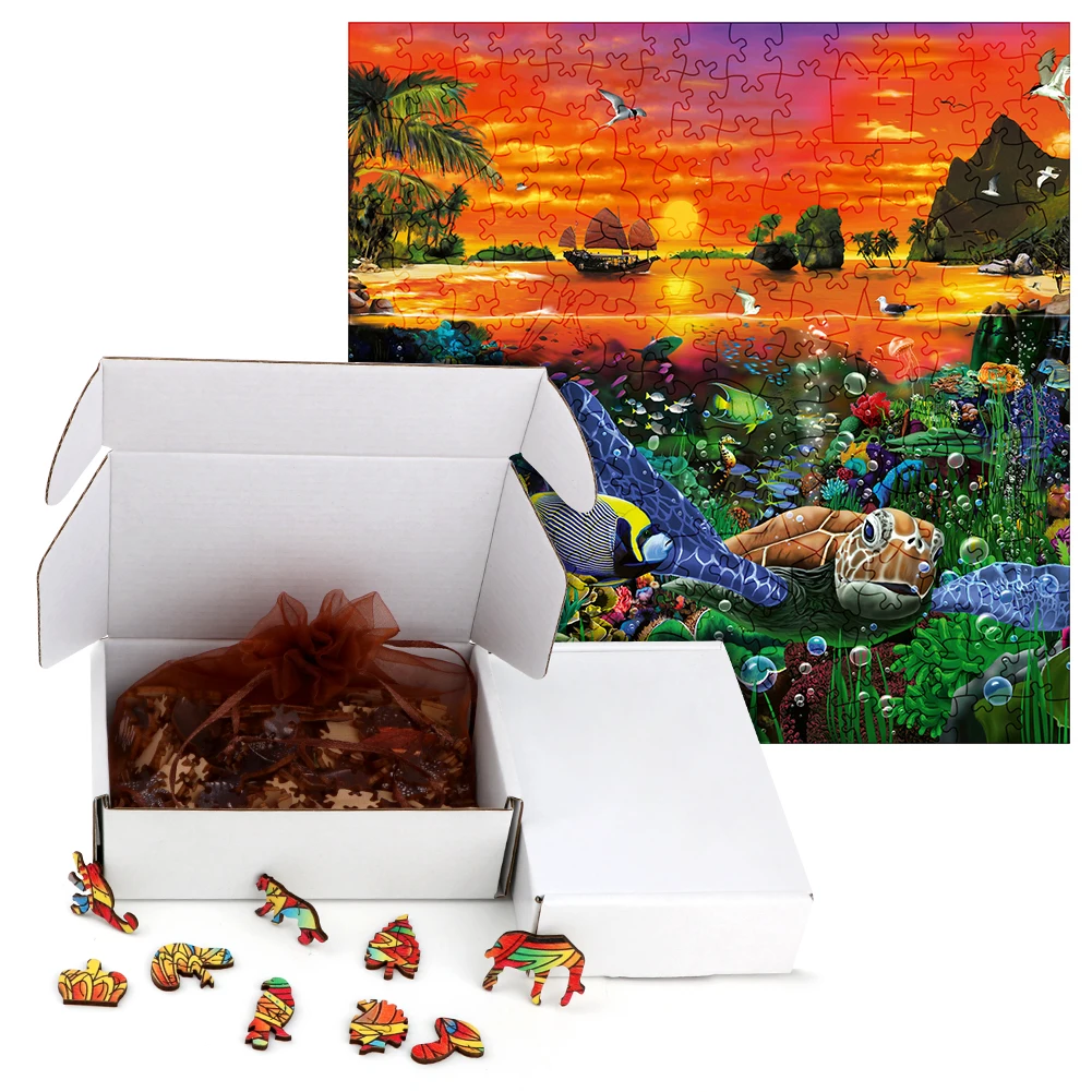 Creative Wooden Puzzle Marine Animals At Sunset Funny Toy Animal Wood Puzzles Smart Games Shaped Jigsaw Puzzle Best Gift For Kid