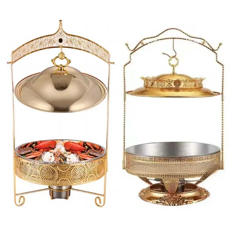 Top Buffet Food Warmer hot golden hanging dome shafing dish luxury round hinged lid brass chaffing dish