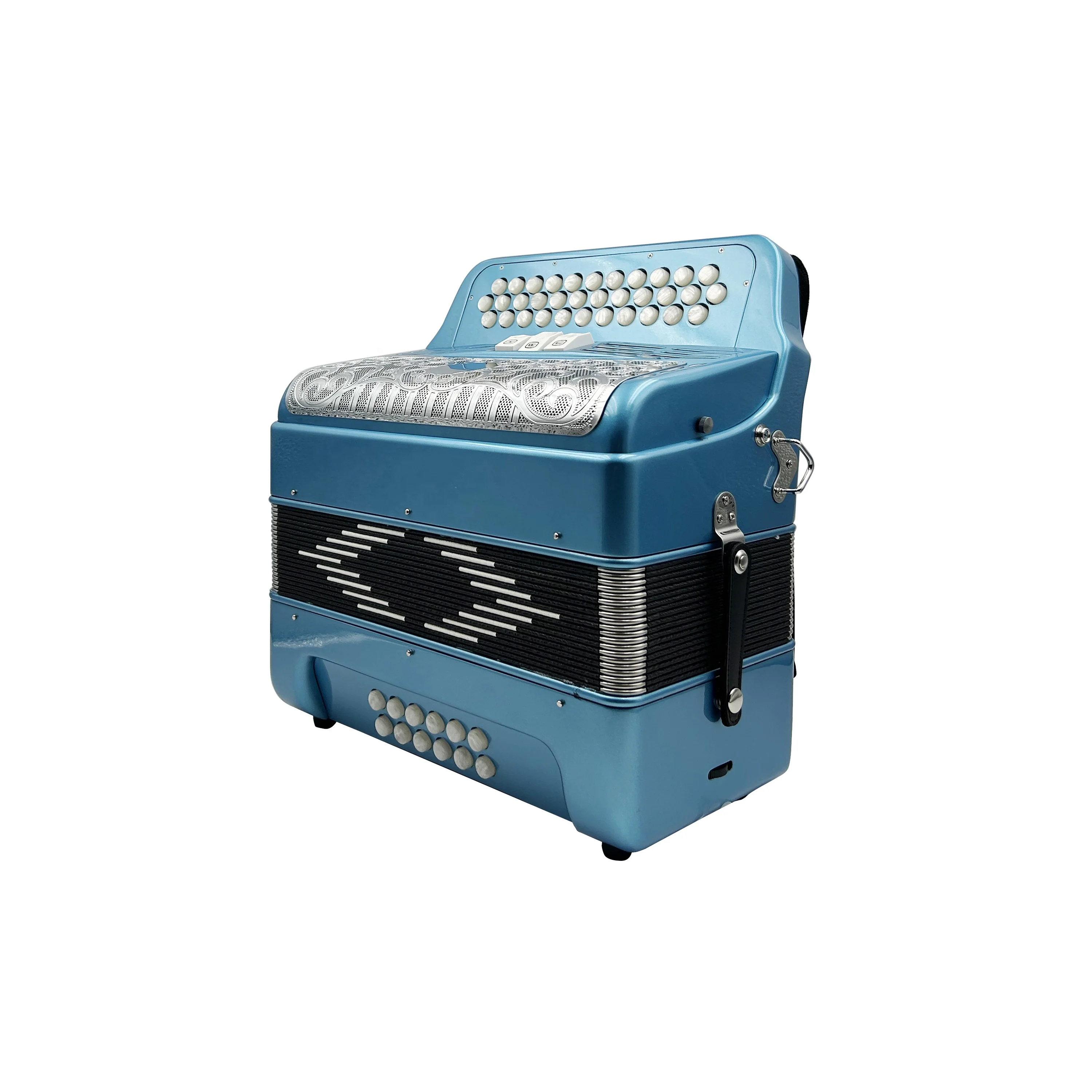 Professional Diatonic 34-Button 12-Bass 3-Register Blue Metallic Accordion Silver Grill White Buttons JB3412C Portable