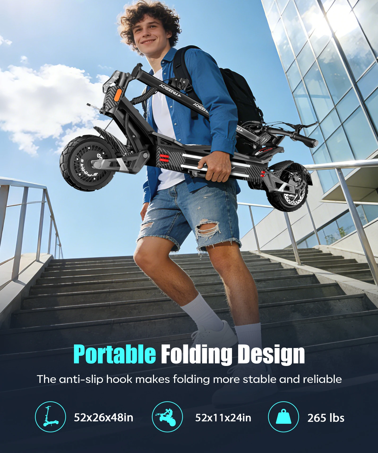 Scooter eléctrico FREEBOY H16, 3000 W x 2, doble motor, batería de 60 V y 30 Ah, velocidad máxima de 75 km/h, autonomía de 80 km, apto para todo tipo