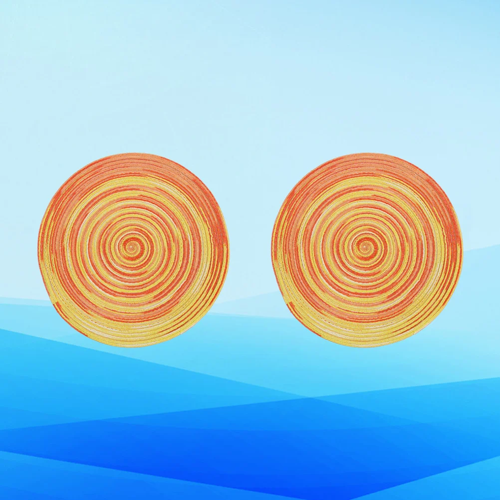 

2pcs 30Cm Round Hand-Woven Placemat Heat Resistant Cotton Table Mat For Cup Plate Cutlery Home Decor Yellow Pattern