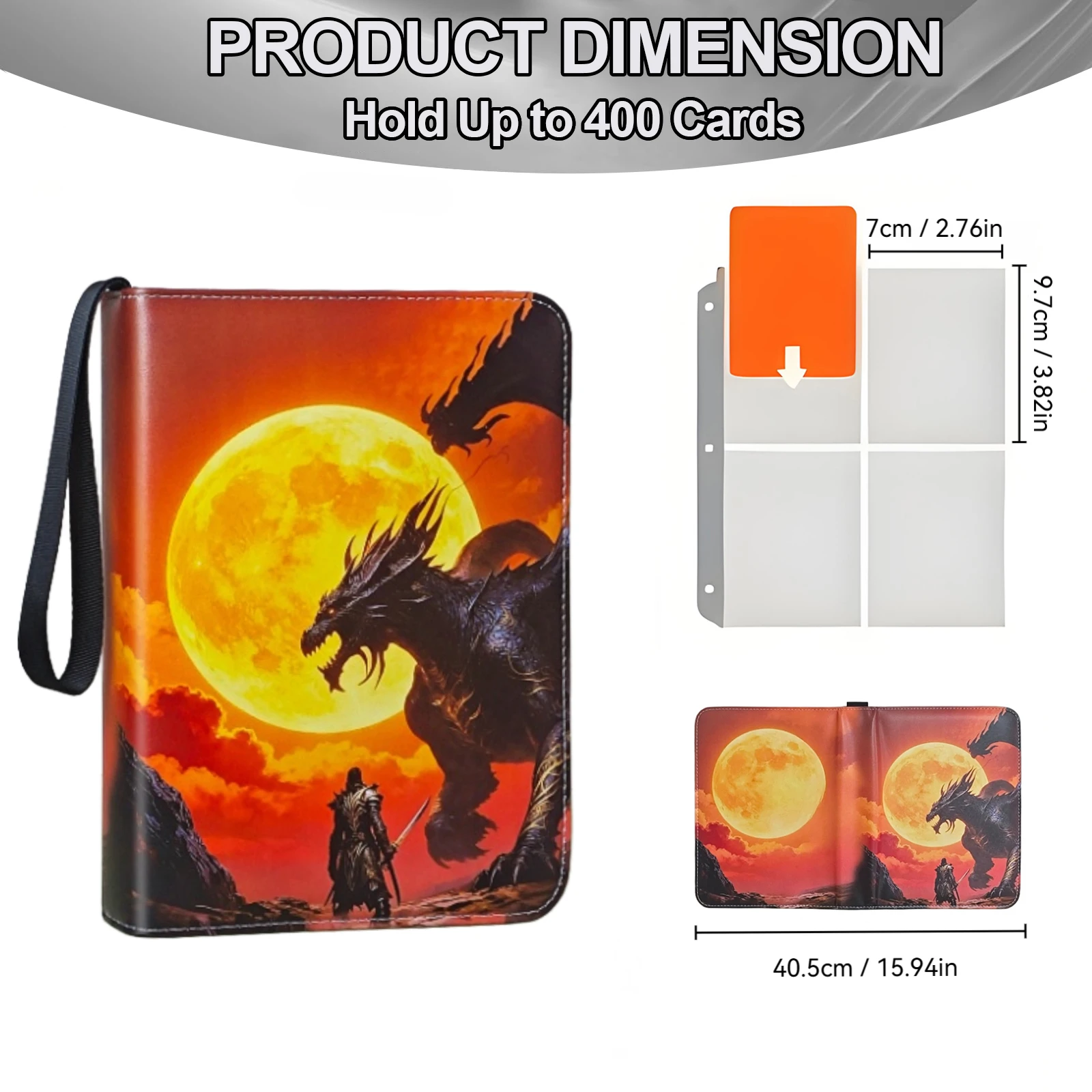 4-Pocket Card Binder, Premium Zipper Trading Card Binder, 50 Double-Sided Pocket Pages, Can Hold 400 Cards, Suitable for Games, Baseball, Mtg/Yu-Gi-Oh!/Tcg Card Storage, Card Protection for Collecting