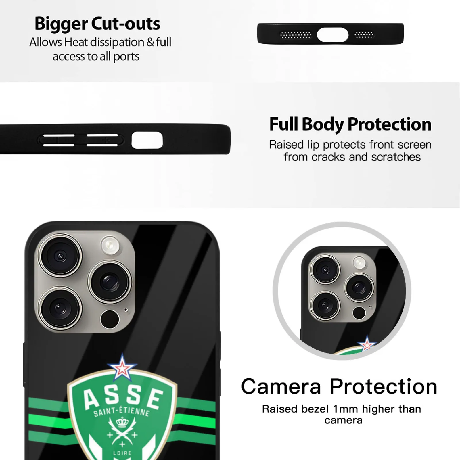 Saint Etienne Stéphanois St Etienne حافظة من الزجاج المقسى لهاتف آيفون 16 15 14 12 13 11 إلخ. سلسلة غطاء من البولي يوريثان الناعم St Etienne Saint