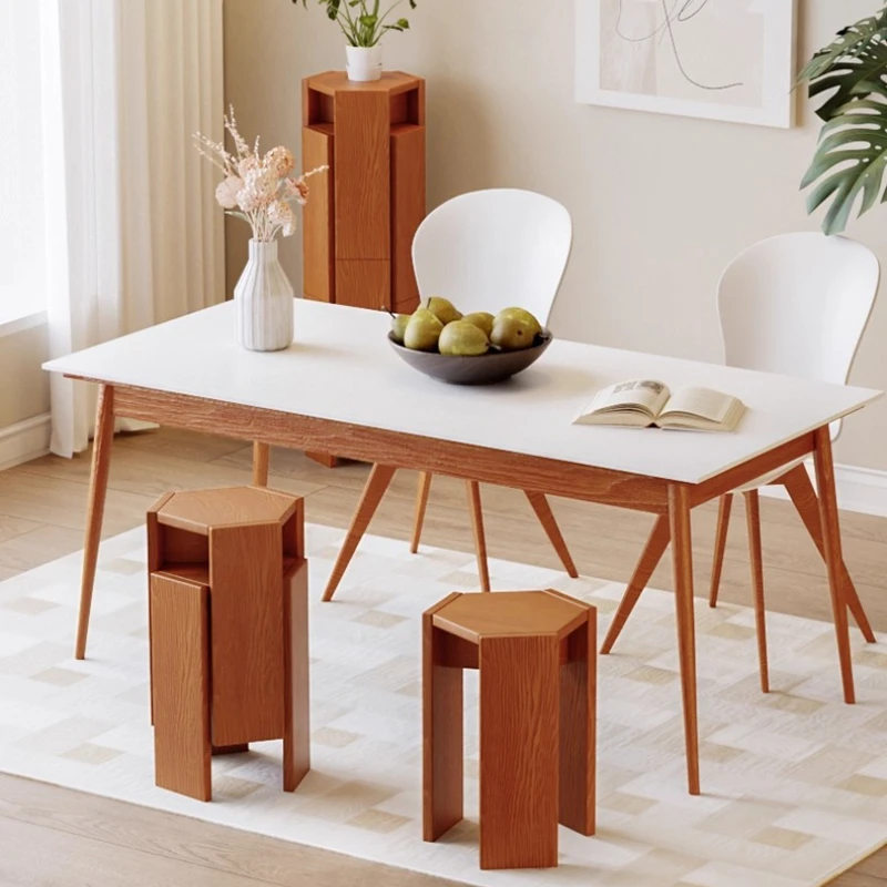 كرسي مربع سداسي من الخشب الصلب كرسي طعام قابل للتكديس ومسند للقدمين ومقاعد أثاث غرفة المعيشة المنزلية العثمانية مجموعة من كرسيين