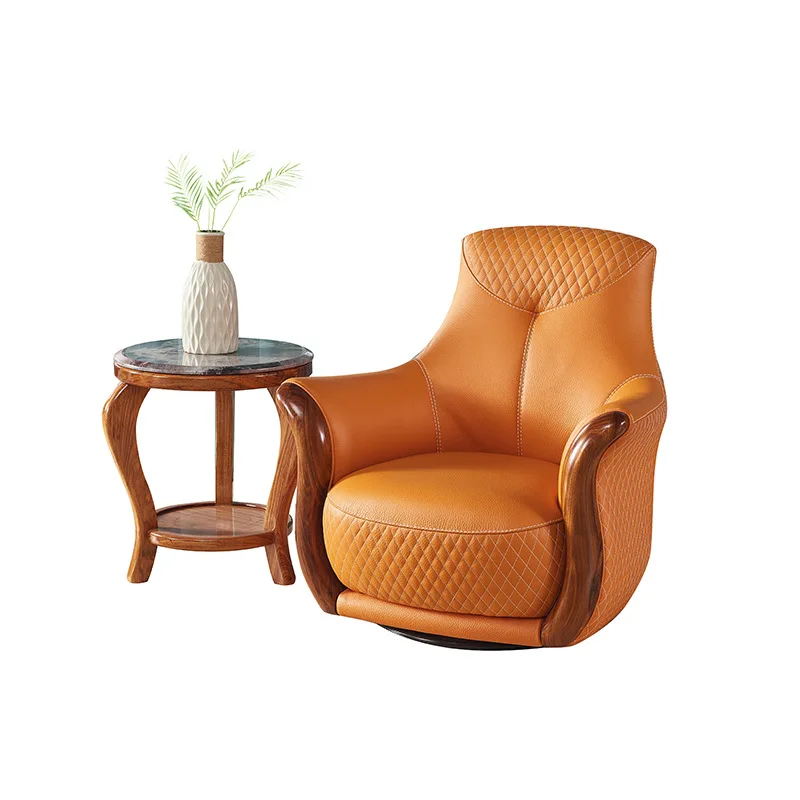 

Modern ebony light luxury leather sofa chair new Chinese real leisure swivel chair combination villa set