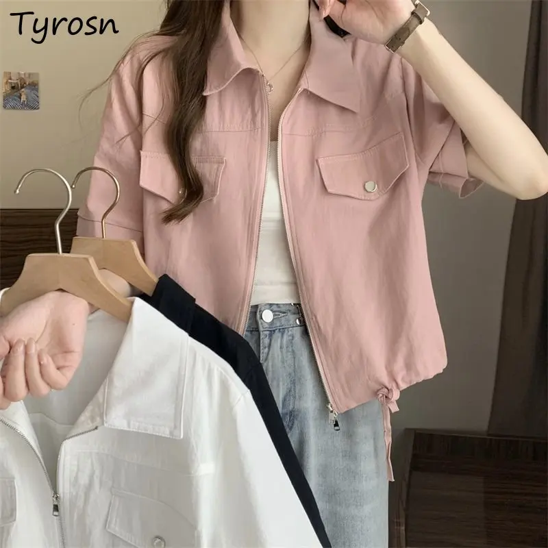 

Women Shirts Fashion Simple Solid Design Turn-down Collar Leisure All-match Summer Ladies Korean Style Elegant Tender New