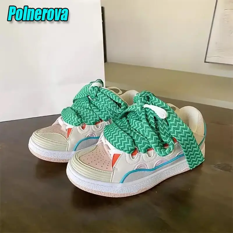 Black Thick Soled Casual Sneakers Summer Mixed Colors Lace Up Sport Shoes Comfort Breathable Walking Couple Shoes for Women Men