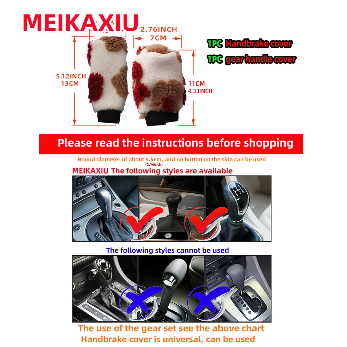 2 Piece Set Plush Flower Hand Warmer Winter Car Handbrake Set Handle Set Manual Shift Car Interiors for Men and Women